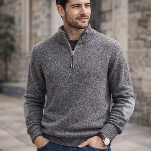 BRAX Quarter Zip Sweater with Elbow Patches Lambswool Men’s Medium